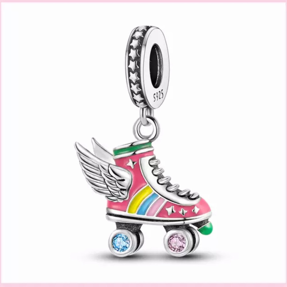 Disco Roller Skate Genuine 925 Sterling Silver for charm bracelet